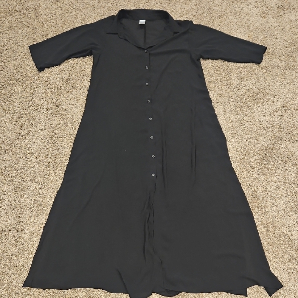 Elegant Black Swim Cover Button-Down Dress